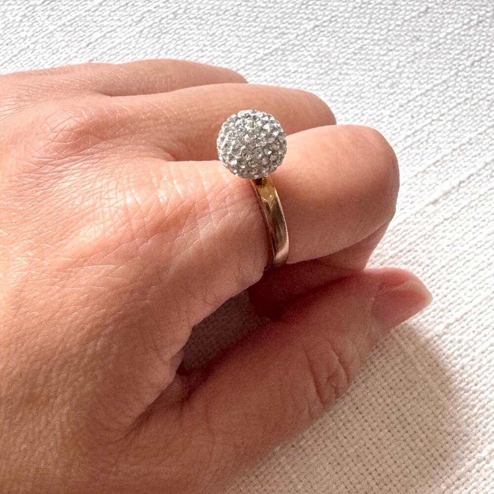 Y2K Folli Follie Rose Gold Plated Pavé Crystal Sphere Ring Size 7 Minimalist